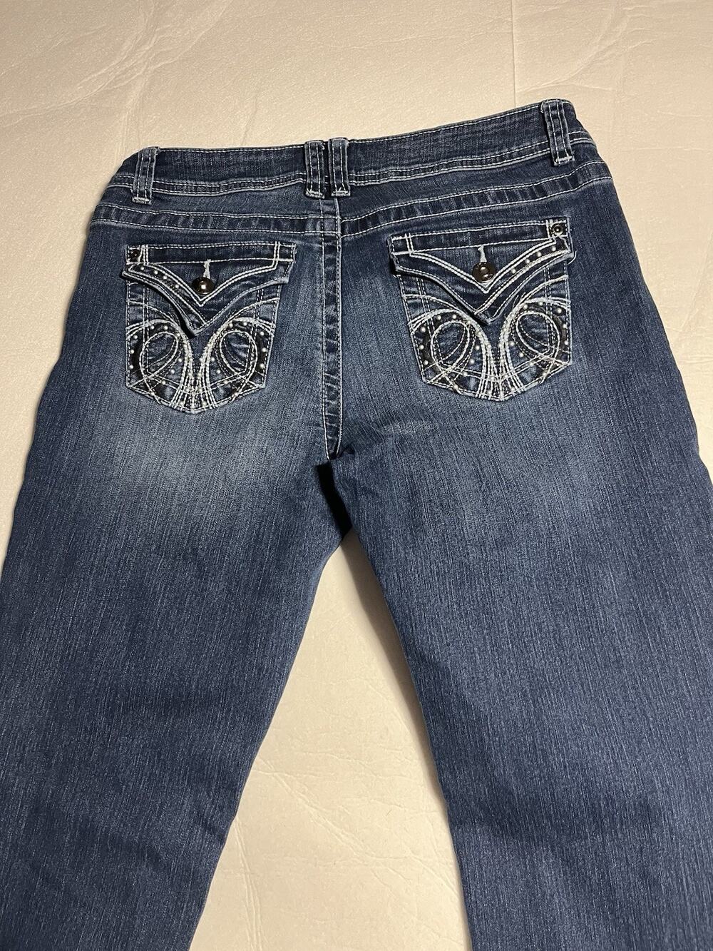 Apt 9 Women’s Size 6 Bootcut Jeans Y2K Rhinestone Embellished Flap Pocket